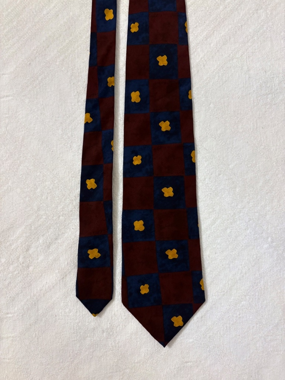 BOSS Hugo Boss Vintage Silk Geometric Floral Checkered Tie 3.75" Italy